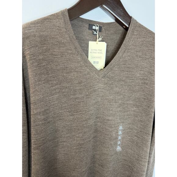 Uniqlo V neck Merino Wool Grey Sweater Brown Men's XL New - Picture 4 of 10